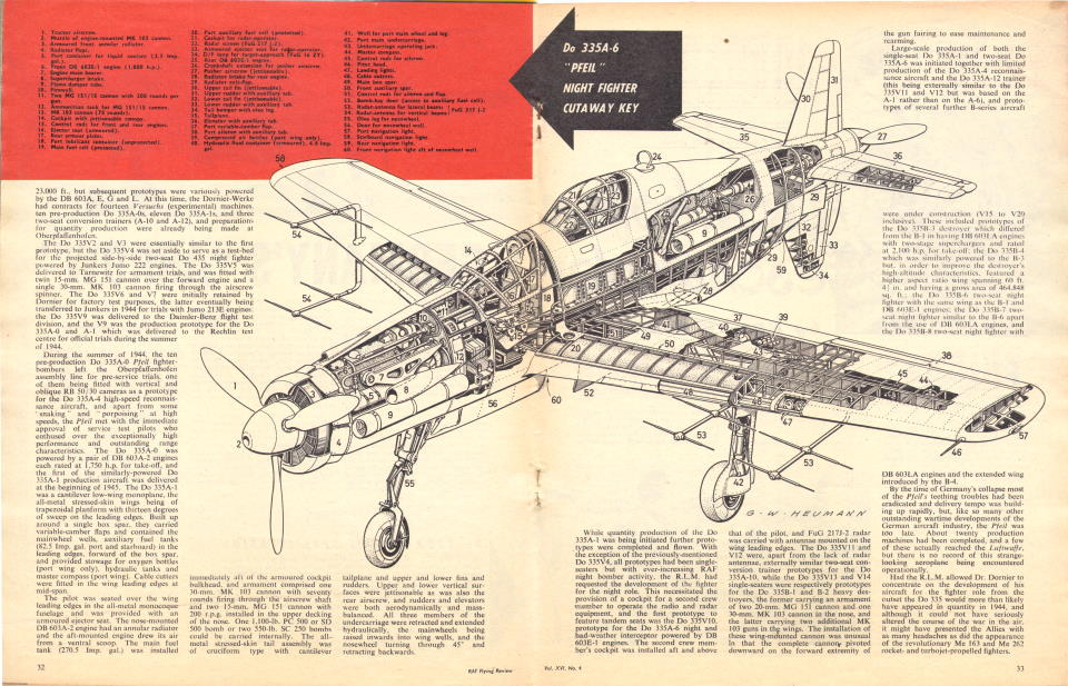Dornier Do335A-6 1/72 рисунок G.W. Heumann, RAF Flying Review, Vol.XVI No.4, December 1960